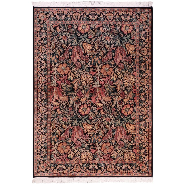 1990's Floral Gulshan Ayub Pak-Persian Black/Black Wool Rug - 4'8'' X 7'1'' For Sale - Image 9 of 9