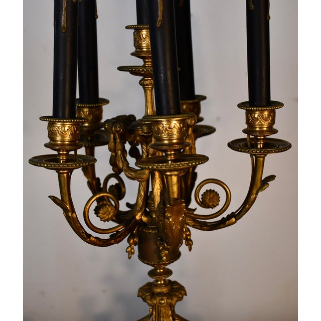 French 1900s Pair of Antique French Louis XV Brass Candelabras / Table Lamps For Sale - Image 3 of 12