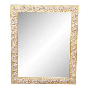 Vintage Mid 20th Century Neoclassical Low Relief Gold Toned Rectangular Mirror Beveled Glass