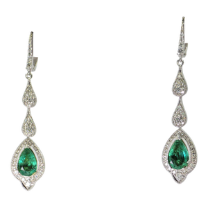 18k (750) White Gold Zambian Emerald and Natural Diamond Earrings - Set of 2