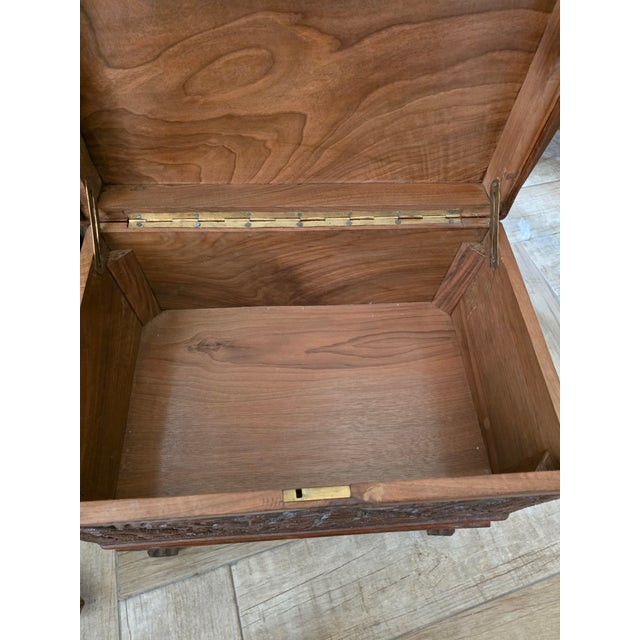 1920s Heavily Carved Sandalwood Jewelry Chest For Sale - Image 5 of 17