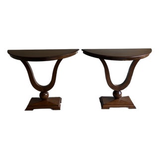 Pair of Attributed J. Alexander Sardinia Neoclassical Demi-Lune Console Tables For Sale