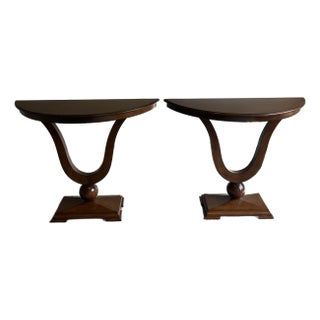 Pair of J. Alexandria Sardania Neoclassical Demi-Lune Console Tables For Sale