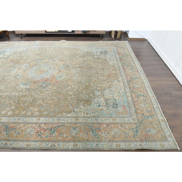 1970s Vintage Persian Handmade Wool Cotton Green Area Rug For Sale - Image 9 of 10