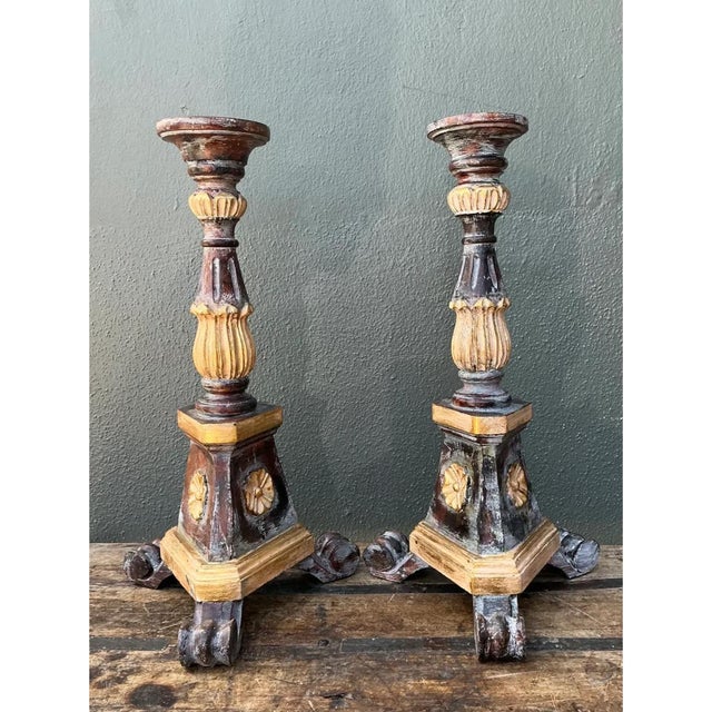 Vintage Italian Carved Wood Prickets - A Pair For Sale In West Palm - Image 6 of 12