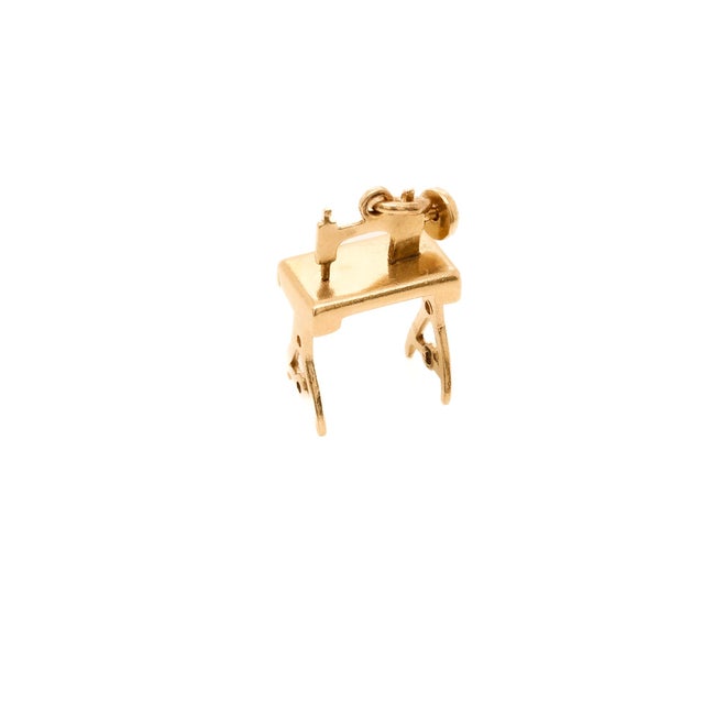 Vintage 14k Gold Figural Sewing Machine and Table Charm For Sale - Image 9 of 12