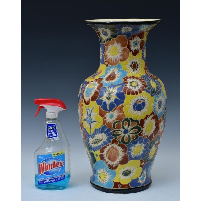 Art Deco Monumental Incised Floral Art Deco Pottery Vase, 19.5" Circa 1930 For Sale - Image 3 of 5