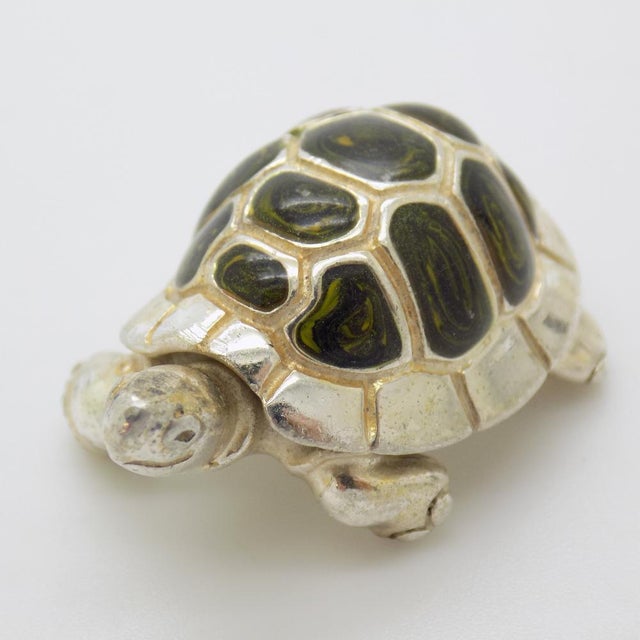 Vintage Italian Handmade Sterling Silver 925 Enameled Turtle Figurine from Saturno, 1980s For Sale - Image 12 of 12
