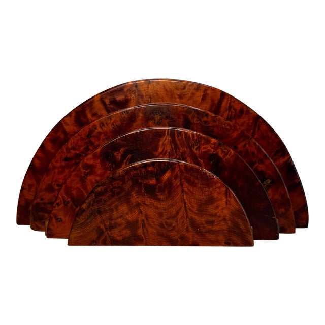 Vintage Art Deco Burl Wood Arched Letter Holder Desk Accessory For Sale