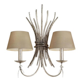 Florentine Antique Silver Leaf Wall Light With Shades For Sale