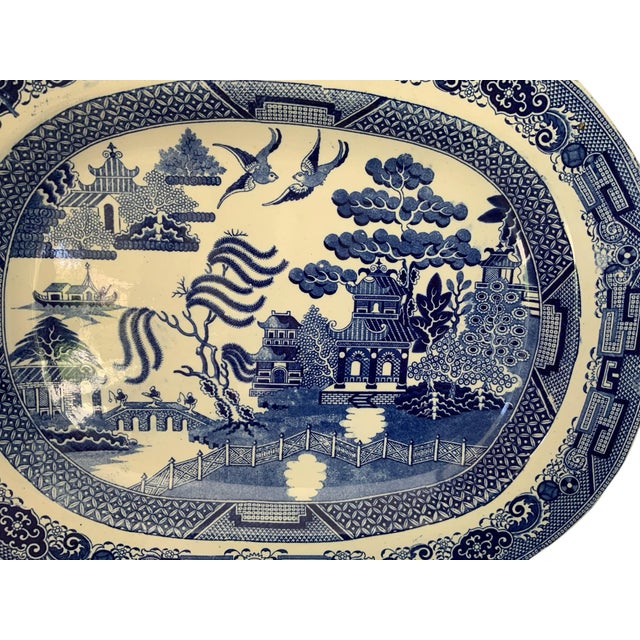 Antique Massive 19.5" Blue Willow Turkey Platter Unmarked Staffordshire English Transferware Flawless Made in England...