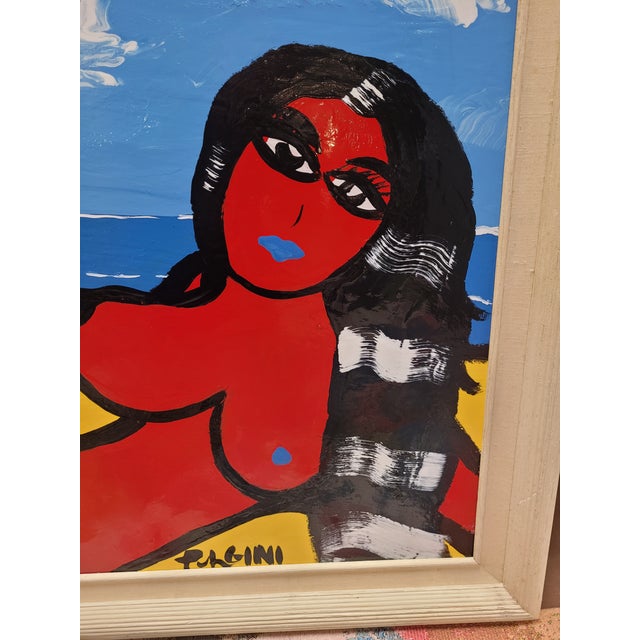Original Pulgini Lady at the Beach Nude Enamel Painting For Sale - Image 4 of 7