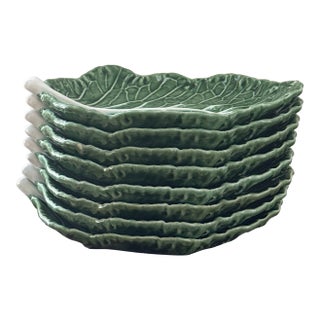 Vintage Bordallo Pinheiro Cabbage Ware Oval Plates— Set of 8 For Sale
