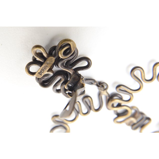 1970s Vintage Artisan Squiggly Hand Wrought Brass Clip on Dangle Earrings, !970's For Sale - Image 5 of 8