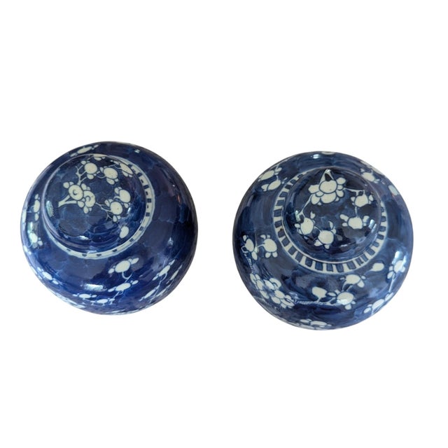 Mid 20th Century Vintage Asian Antique Blue and White Ginger Jars- A Pair For Sale - Image 5 of 16