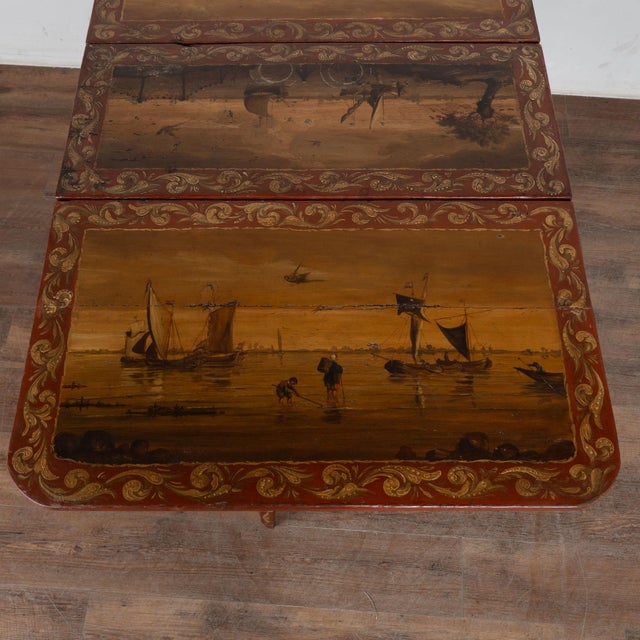 Red Early 19th Century Original Hand Painted Dutch Drop Leaf Table Console For Sale - Image 8 of 16