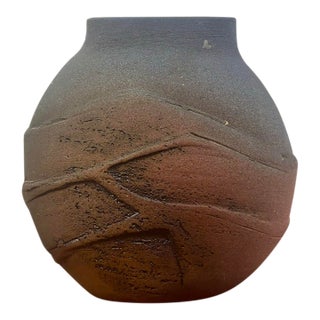 Vintage Brazilian Organic Modern Textured Studio Pottery Vase Signed For Sale
