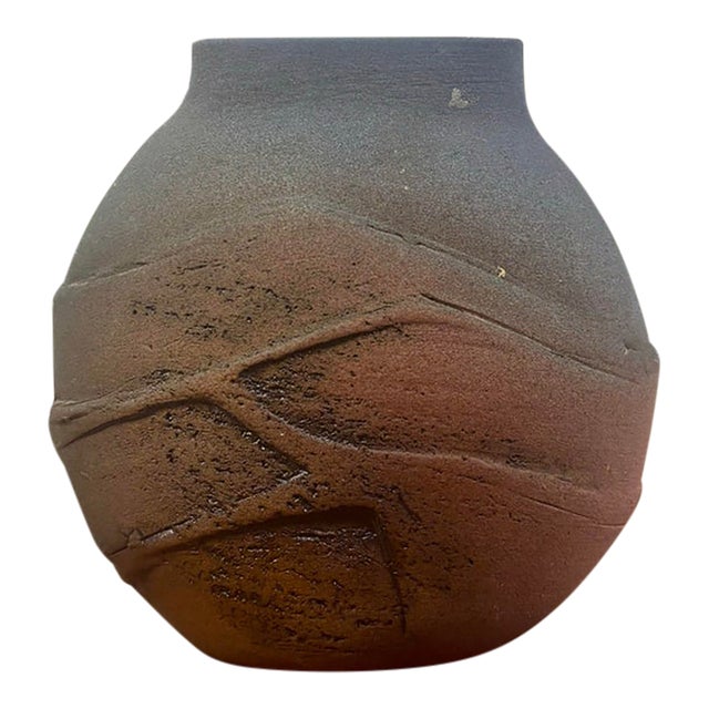 Vintage Brazilian Organic Modern Textured Studio Pottery Vase Signed For Sale