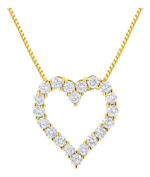 14K Yellow Gold Plated .925 Sterling Silver 2.0 Cttw Round Cut Diamond Classic Open Heart 18" Pendant Necklace