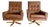 Mid Century Caramel Leather and Beech Swivel Chairs, Baseball Glove Stitching, 2 Pieces For Sale