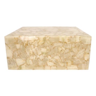 Late 20th Century Onyx and Resin Square Cube Shape Mid-Century Modern Coffee Table on Wheels MINT! For Sale