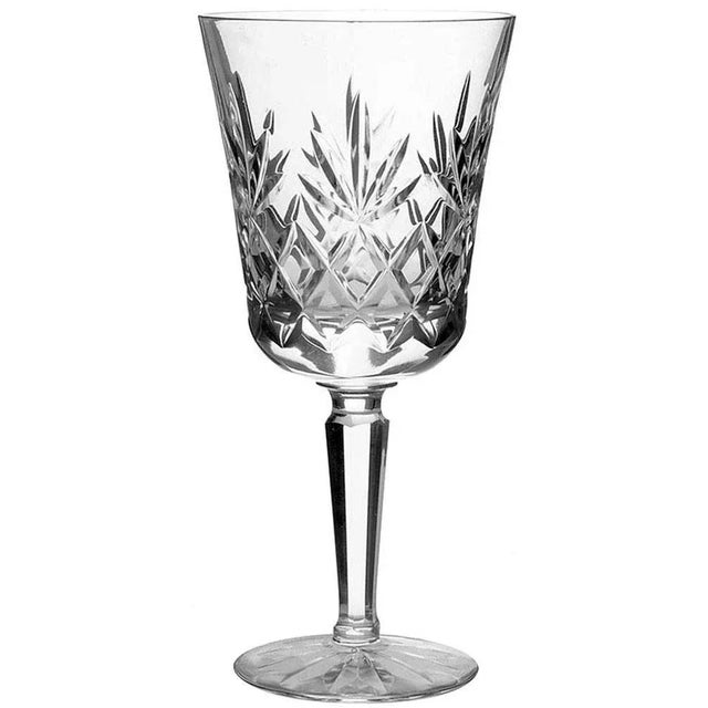 Pair of Lenox blown glass crystal water goblets in the Charleston pattern. Height: 7 1/2 in Width: 3 3/8 in