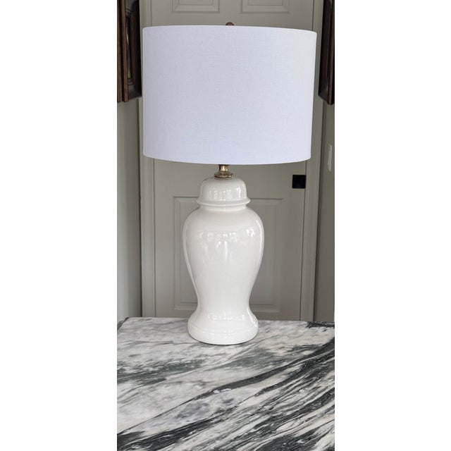Vintage Seashell White Ginger Jar Lamp For Sale - Image 4 of 11