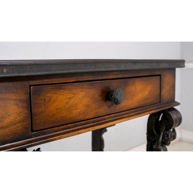 Theodore Alexander Mahogany & Figural Bronze 3 Drawer Console Table For Sale - Image 10 of 18
