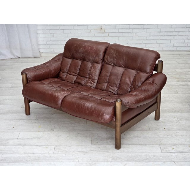 Swedish 2-Seater Sofa in Brown Leather and Dark Beech, 1970s For Sale - Image 16 of 18