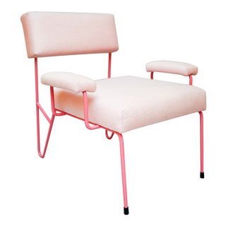 Alex Outdoor Lounge Side Club Chair, Pink Upholstered Sunbrella with Pink Stainless Steel Powder Coated Base