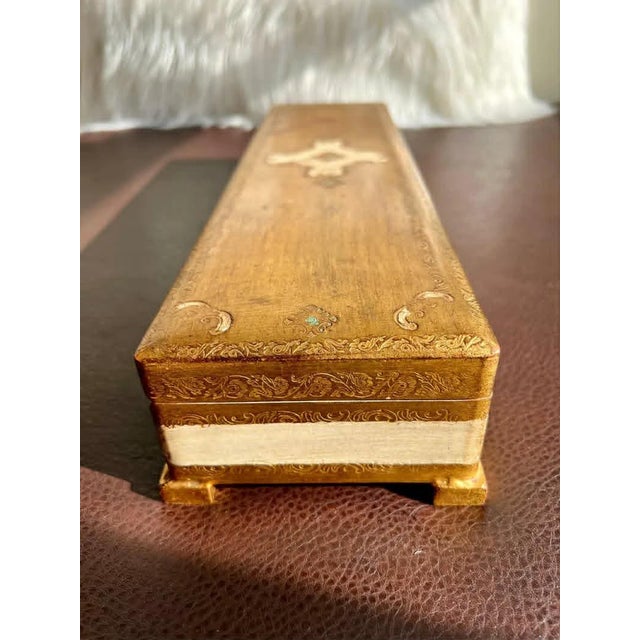 Goldenrod Reuge Sainte Croix Swiss Vintage Wooden Big Florentine Music Box, Numbered - It Plays the Song “Lullaby” by Wolfgang Amadeus Mozart For Sale - Image 8 of 10