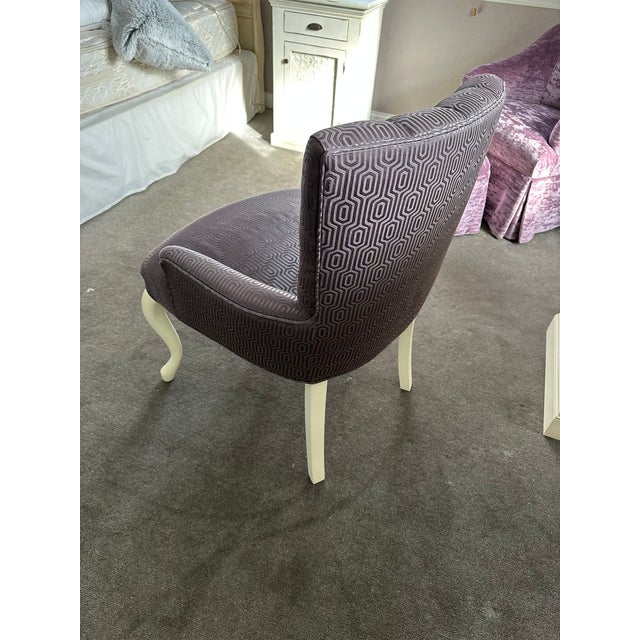 French Designer Lavender Tufted Geometric Accent Chair With Cabriole Legs For Sale - Image 3 of 6