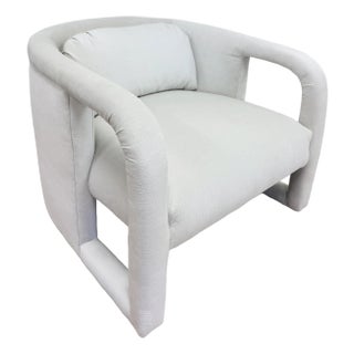 Newly Upholstered Ivory Channeled Velvet Parsons Chair For Sale