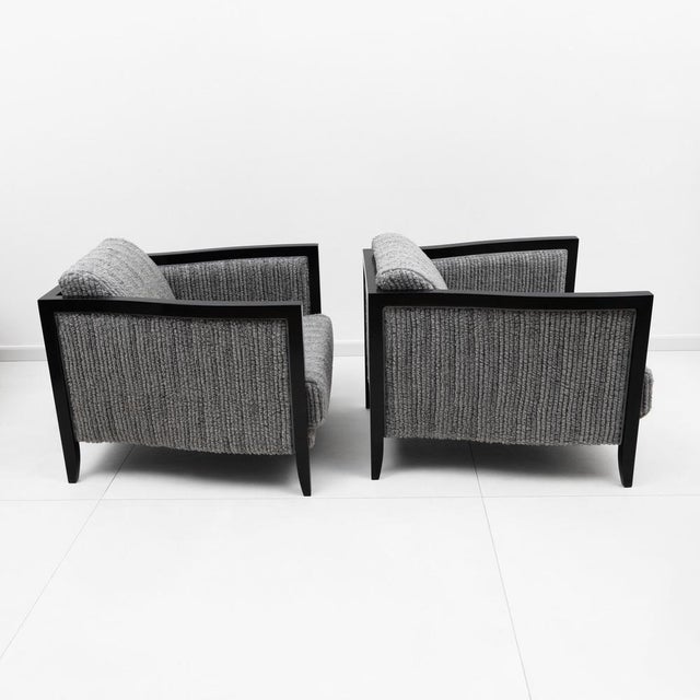 1970s Italian Art Deco Style Chairs in Black Lacquered Wood and Ribbed Velvet, 1970, Set of 2 For Sale - Image 5 of 9