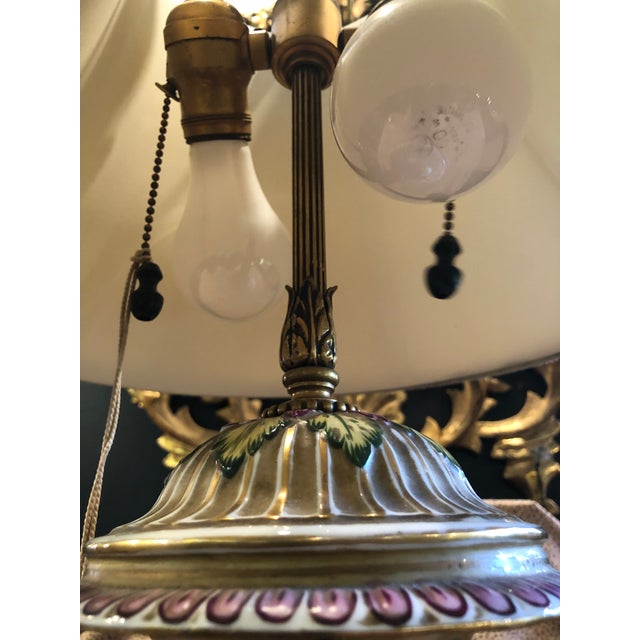 Vintage Italian Porcelain Figural Hand Painted Gilt Table Lamp With Shade For Sale - Image 11 of 13