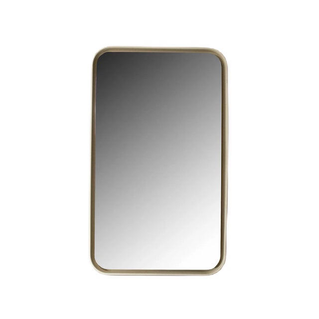 Backlit Mirror with Curved Wooden Frame For Sale