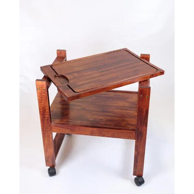 Serving Bar Cart in Dark Wood with Removable Cutting Board, 1980s For Sale - Image 3 of 9