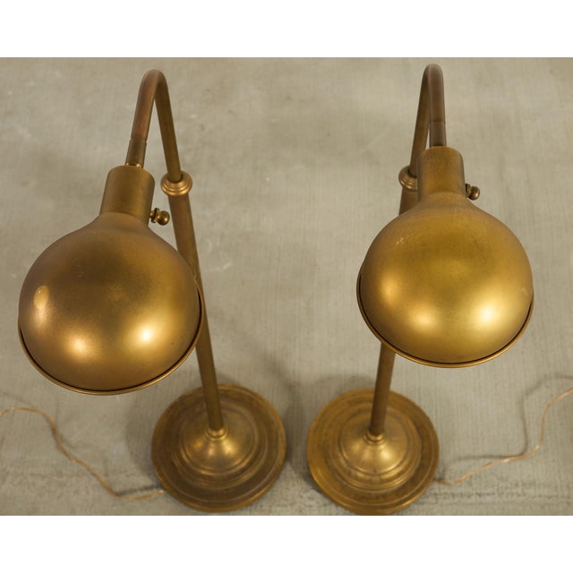 Pair of Patinated Brass Adjustable Pharmacy Floor Lamps For Sale In Sacramento - Image 6 of 16