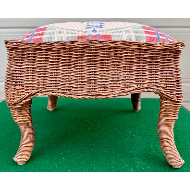 Vintage Wicker Footstool With Needlepoint Top For Sale - Image 10 of 10