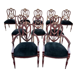 Vintage American Federal Style Painted Shield Dining Chairs by Pama Furniture High Point North Carolina - Set of 10