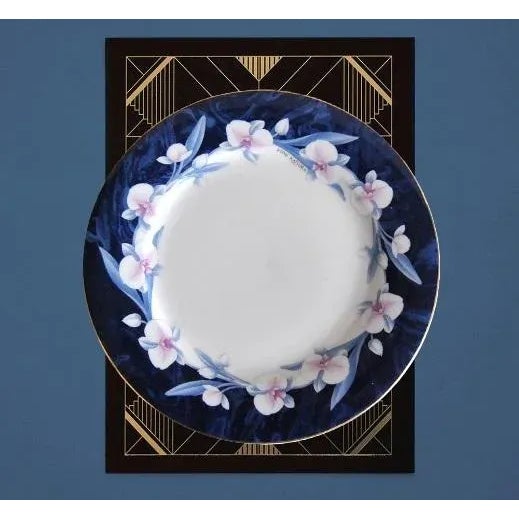 Cobalt Blue and White Decorative Plate With Orchids Signed Yumi Katsura French Colonial Style For Sale - Image 9 of 10