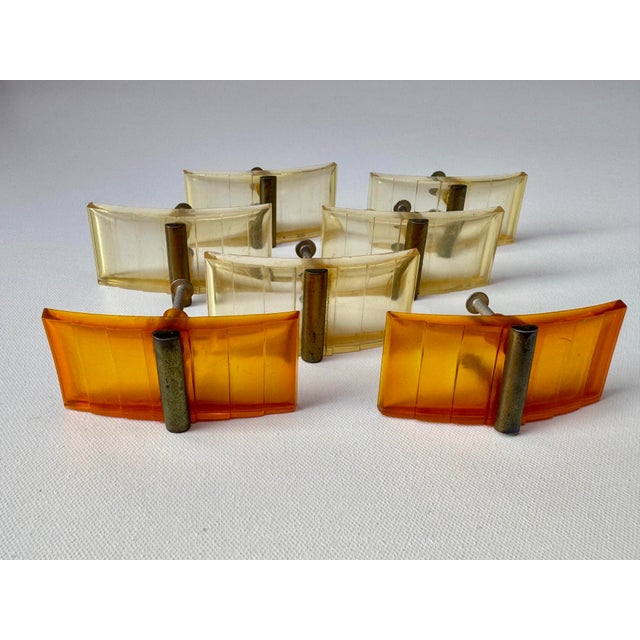 Plastic Art Deco Cellulose Acetate Vanity Drawer Pulls, Amber & Clear, Set of 7 For Sale - Image 7 of 9