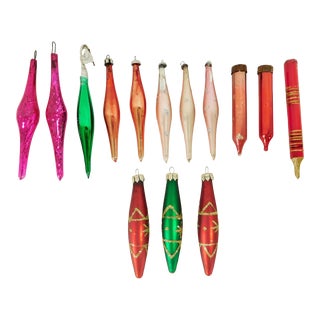 Vintage Miniature Mercury Glass Teardrop Candle Feather Tree Christmas Ornaments 14pc Set Lot For Sale