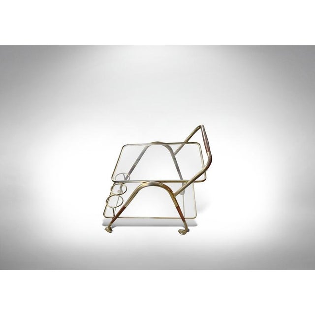 Vintage Bottle Trolley in Brass and Glass with Briar Details, Italy, 1960s For Sale - Image 3 of 5