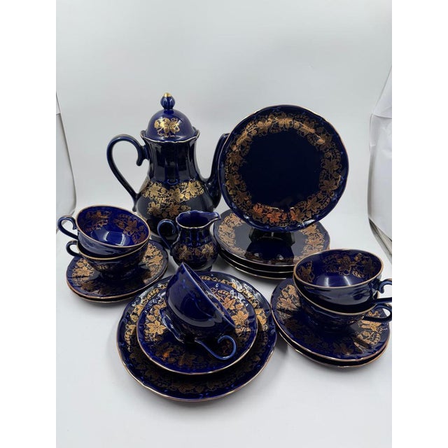 Art Deco Cobalt Porcelain Service from Bareuther, 1940s, Set of 12 For Sale - Image 15 of 18