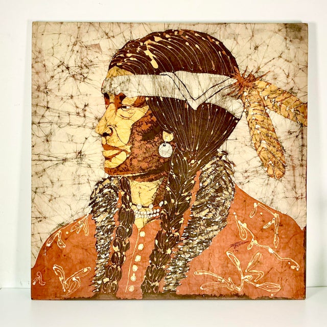 1979 Vintage Southwestern Native American Batik Portrait Textile Art by Zanoria Merrill For Sale - Image 4 of 11