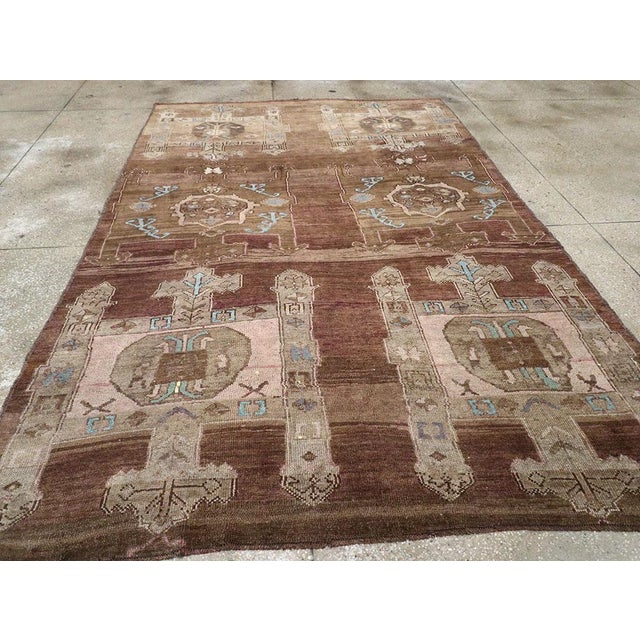 Chocolate Galerie Shabab Collection Mid-20th Century Turkish Anatolian Accent Carpet For Sale - Image 8 of 10