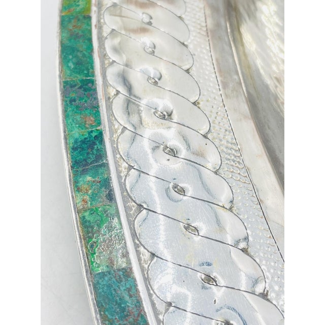 1980s Massive Emilia Castillo Silver Plate & Malachite Taxco Serving Bowl, Hand Signed For Sale - Image 15 of 18