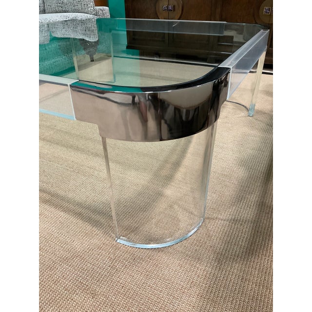 1970s 1970s Charles Hollis Jones Chrome and Lucite Waterfall Coffee Table For Sale - Image 5 of 13