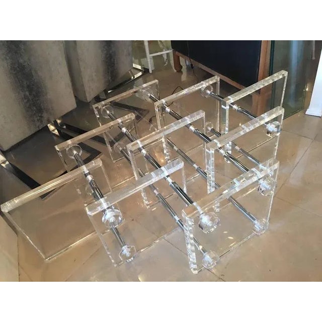 Metal Hollywood Regency Lucite and Chrome Coffee Cocktail Table For Sale - Image 7 of 12